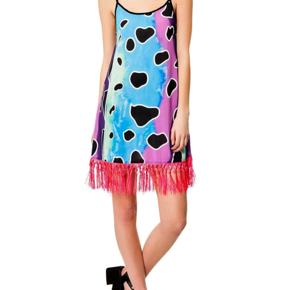 LeOPARD GLAM Watercolor Dye DRESS Pink FRINGE Hem - Picture 7 of 8